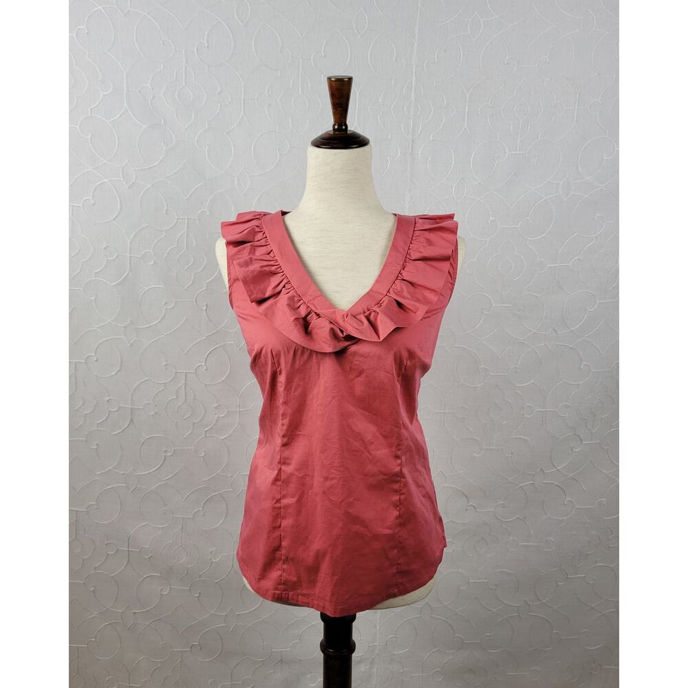 Katherine Barclay Womens Top Size M Coral Sleeveless Ruffles Side Zip Career